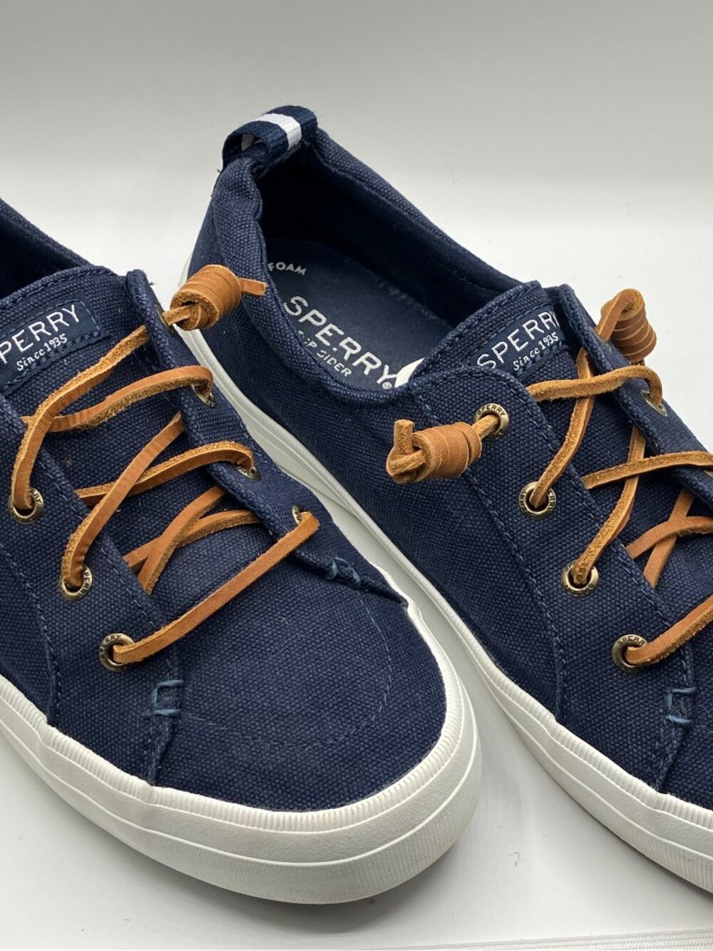 Sperry Top Sider Canvas Navy/White Leather Laces Womens Size 9.5